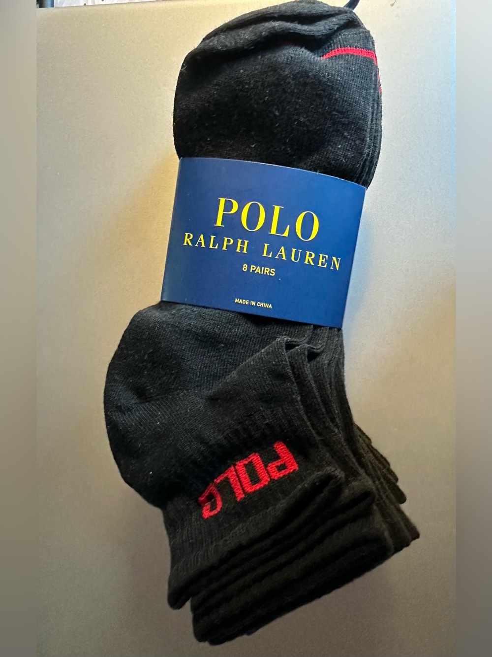 Polo by Ralph Lauren Black Ankle Socks with Red Logo - 8 Pack